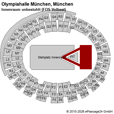 Saalplan Olympiahalle M&uuml;nchen, M&uuml;nchen, Deutschland, Innenraum unbestuhlt (FOS Volbeat)