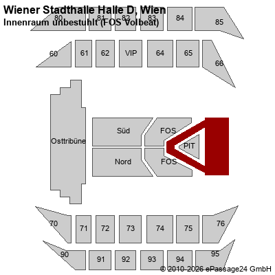 Saalplan Wiener Stadthalle Halle D, Wien, &Ouml;sterreich, Innenraum unbestuhlt (FOS Volbeat)
