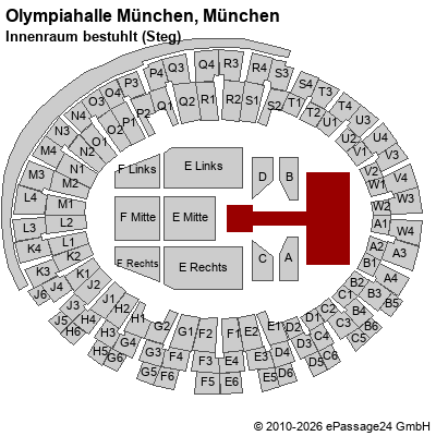 Saalplan Olympiahalle M&uuml;nchen, M&uuml;nchen, Deutschland, Innenraum bestuhlt (Steg)