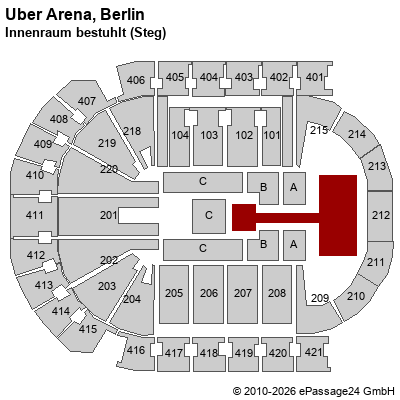 Saalplan Uber Arena, Berlin, Deutschland, Innenraum bestuhlt (Steg)