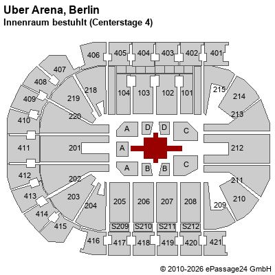 Saalplan Uber Arena, Berlin, Deutschland, Innenraum bestuhlt (Centerstage 4)