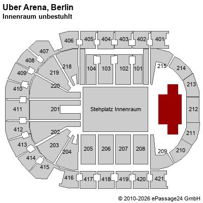 Saalplan Uber Arena, Berlin, Deutschland, Innenraum unbestuhlt
