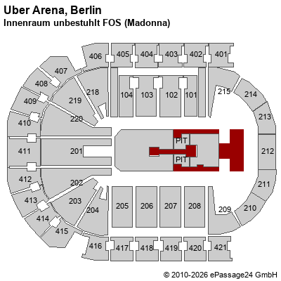 Saalplan Uber Arena, Berlin, Deutschland, Innenraum unbestuhlt FOS (Madonna)