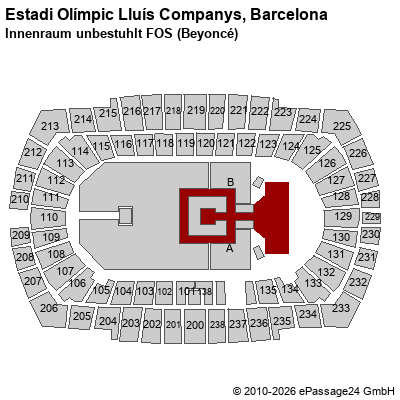 Saalplan Estadi Ol&iacute;mpic Llu&iacute;s Companys, Barcelona, Spanien, Innenraum unbestuhlt FOS (Beyonc&eacute;)
