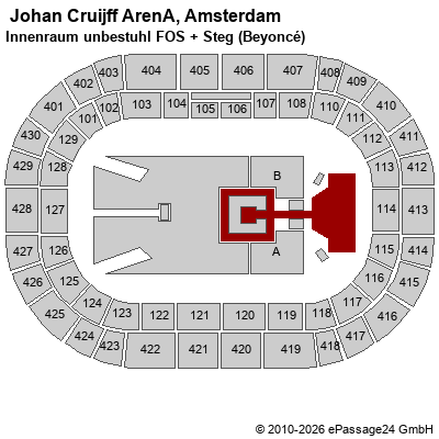 Saalplan  Johan Cruijff ArenA, Amsterdam, Niederlande, Innenraum unbestuhl FOS + Steg (Beyonc&eacute;)