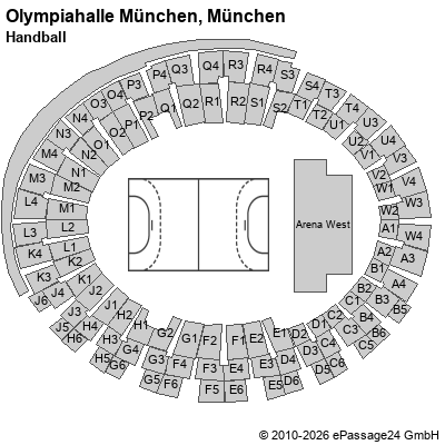 Saalplan Olympiahalle M&uuml;nchen, M&uuml;nchen, Deutschland, Handball