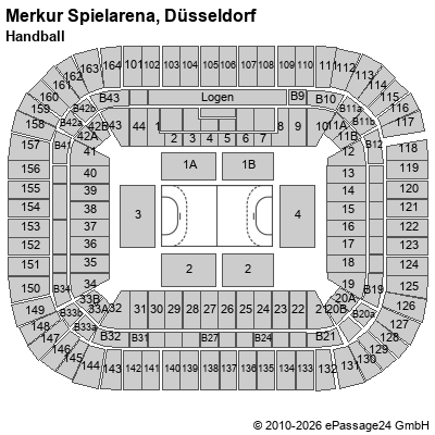 Saalplan Merkur Spielarena, D&uuml;sseldorf, Deutschland, Handball