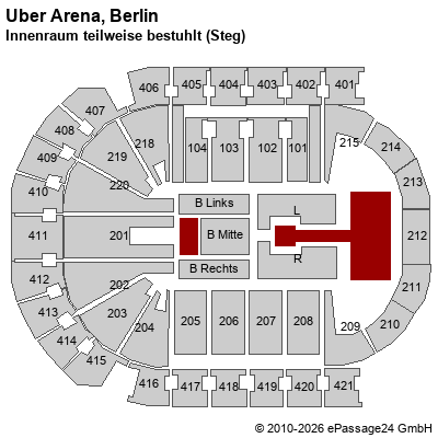 Saalplan Uber Arena, Berlin, Deutschland, Innenraum teilweise bestuhlt (Steg)