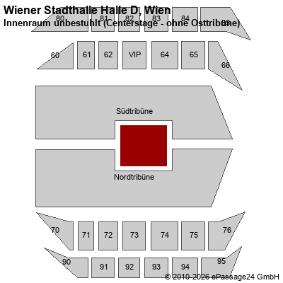 Saalplan Wiener Stadthalle Halle D, Wien, &Ouml;sterreich, Innenraum unbestuhlt (Centerstage - ohne Osttrib&uuml;ne)