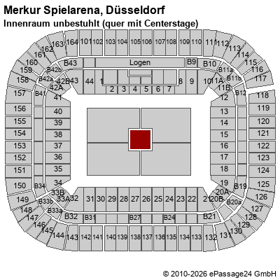 Saalplan Merkur Spielarena, D&uuml;sseldorf, Deutschland, Innenraum unbestuhlt (quer mit Centerstage)