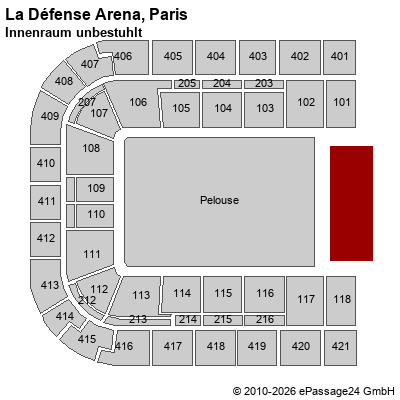 Saalplan La D&eacute;fense Arena, Paris, Frankreich, Innenraum unbestuhlt