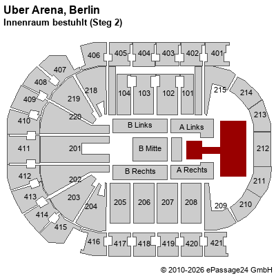 Saalplan Uber Arena, Berlin, Deutschland, Innenraum bestuhlt (Steg 2)