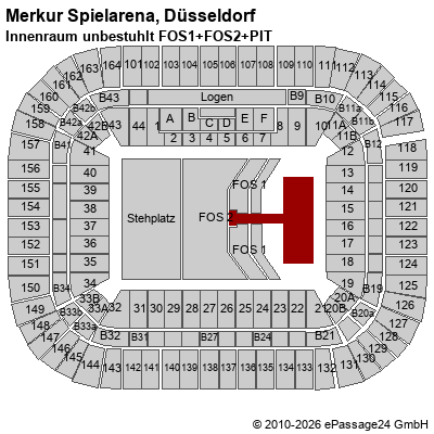 Saalplan Merkur Spielarena, D&uuml;sseldorf, Deutschland, Innenraum unbestuhlt FOS1+FOS2+PIT