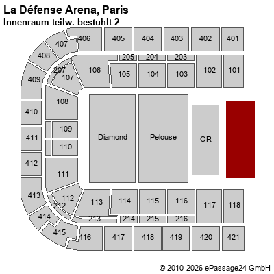 Saalplan La D&eacute;fense Arena, Paris, Frankreich, Innenraum teilw. bestuhlt 2