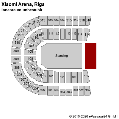 Saalplan Xiaomi Arena, Riga, Litauen, Innenraum unbestuhlt