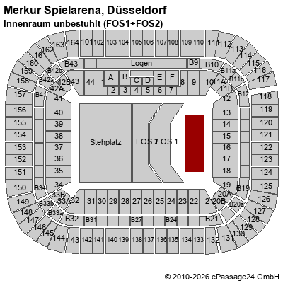 Saalplan Merkur Spielarena, D&uuml;sseldorf, Deutschland, Innenraum unbestuhlt (FOS1+FOS2)