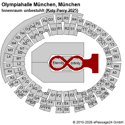 Saalplan Olympiahalle M&uuml;nchen, M&uuml;nchen, Deutschland, Innenraum unbestuhlt (Katy Perry 2025)