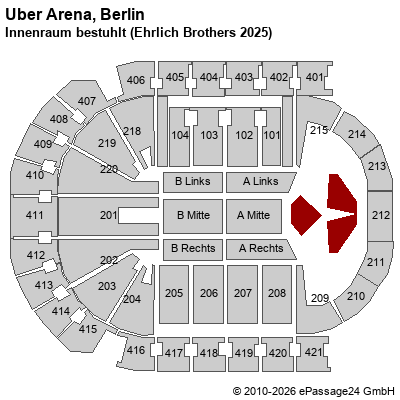 Saalplan Uber Arena, Berlin, Deutschland, Innenraum bestuhlt (Ehrlich Brothers 2025)