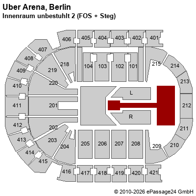 Saalplan Uber Arena, Berlin, Deutschland, Innenraum unbestuhlt 2 (FOS + Steg) 