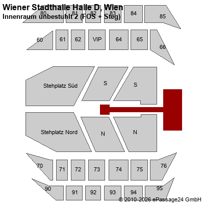 Saalplan Wiener Stadthalle Halle D, Wien, &Ouml;sterreich, Innenraum unbestuhlt 2 (FOS + Steg)