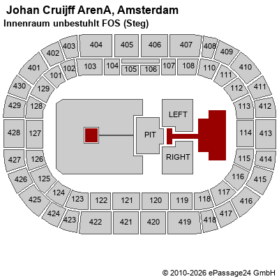 Saalplan  Johan Cruijff ArenA, Amsterdam, Niederlande, Innenraum unbestuhlt FOS (Steg)