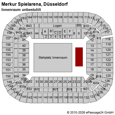 Saalplan Merkur Spielarena, D&uuml;sseldorf, Deutschland, Innenraum unbestuhlt