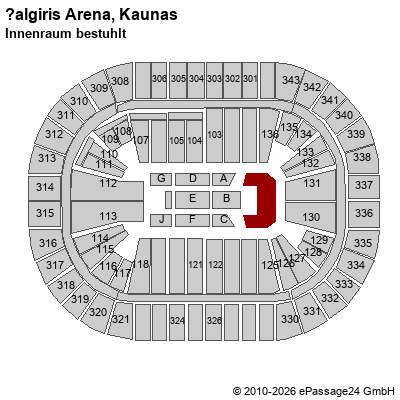 Saalplan Žalgiris Arena, Kaunas, Litauen, Innenraum bestuhlt