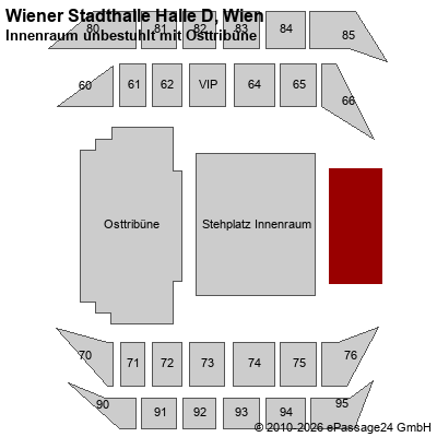 Saalplan Wiener Stadthalle Halle D, Wien, &Ouml;sterreich, Innenraum unbestuhlt mit Osttrib&uuml;ne