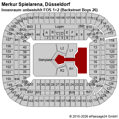 Saalplan Merkur Spielarena, D&uuml;sseldorf, Deutschland, Innenraum unbestuhlt FOS 1+2 (Backstreet Boys 26)