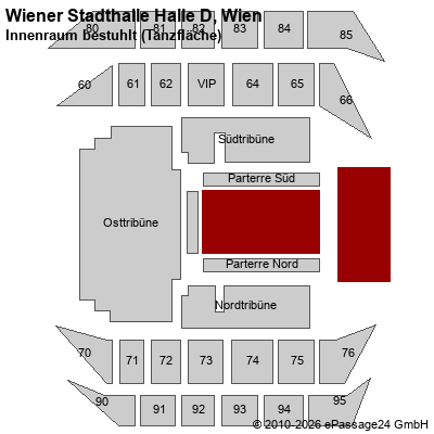 Saalplan Wiener Stadthalle Halle D, Wien, &Ouml;sterreich, Innenraum bestuhlt (Tanzfl&auml;che)