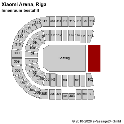 Saalplan Xiaomi Arena, Riga, Litauen, Innenraum bestuhlt