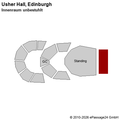 Saalplan Usher Hall, Edinburgh, Gro&szlig;britannien, Innenraum unbestuhlt
