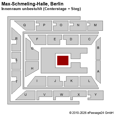 Saalplan Max-Schmeling-Halle, Berlin, Deutschland, Innenraum unbestuhlt (Centerstage + Steg)