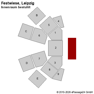 Saalplan Festwiese, Leipzig, Deutschland, Innenraum bestuhlt