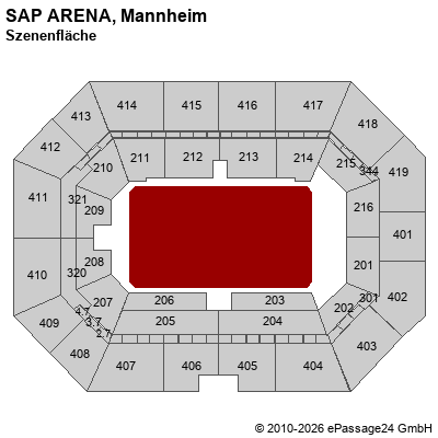 Saalplan SAP ARENA, Mannheim, Deutschland, Szenenfl&auml;che