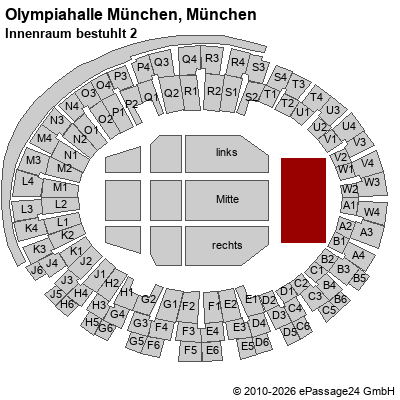 Saalplan Olympiahalle M&uuml;nchen, M&uuml;nchen, Deutschland, Innenraum bestuhlt 2