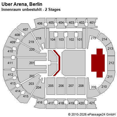 Saalplan Uber Arena, Berlin, Deutschland, Innenraum unbestuhlt - 2 Stages
