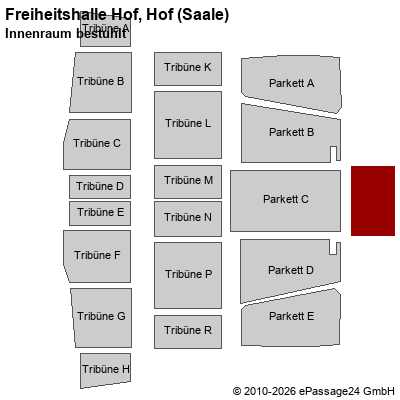 Saalplan Freiheitshalle Hof, Hof (Saale), Deutschland, Innenraum bestuhlt