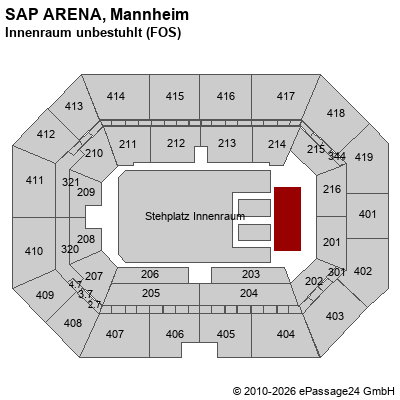 Saalplan SAP ARENA, Mannheim, Deutschland, Innenraum unbestuhlt (FOS)
