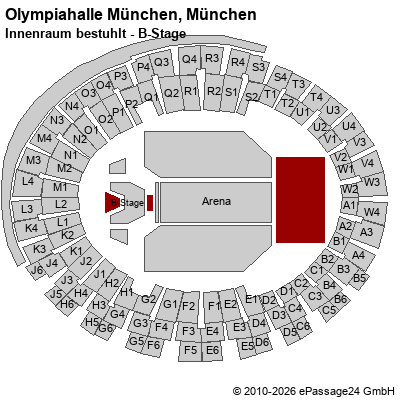 Saalplan Olympiahalle M&uuml;nchen, M&uuml;nchen, Deutschland, Innenraum bestuhlt - B-Stage