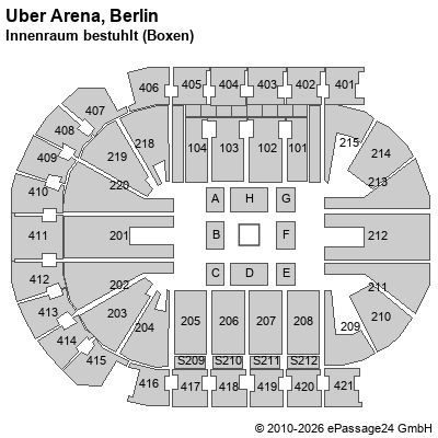 Saalplan Uber Arena, Berlin, Deutschland, Innenraum bestuhlt (Boxen)