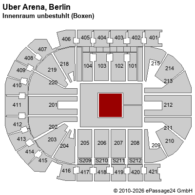 Saalplan Uber Arena, Berlin, Deutschland, Innenraum unbestuhlt (Boxen)