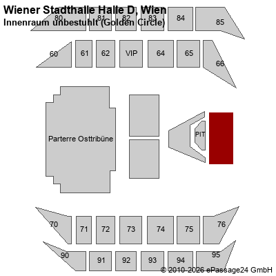 Saalplan Wiener Stadthalle Halle D, Wien, &Ouml;sterreich, Innenraum unbestuhlt (Golden Circle)