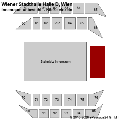 Saalplan Wiener Stadthalle Halle D, Wien, &Ouml;sterreich, Innenraum unbestuhlt - B&ouml;cke einzeln