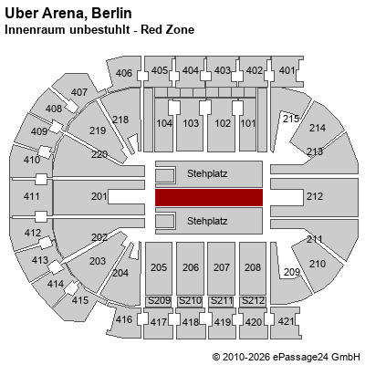 Saalplan Uber Arena, Berlin, Deutschland, Innenraum unbestuhlt - Red Zone