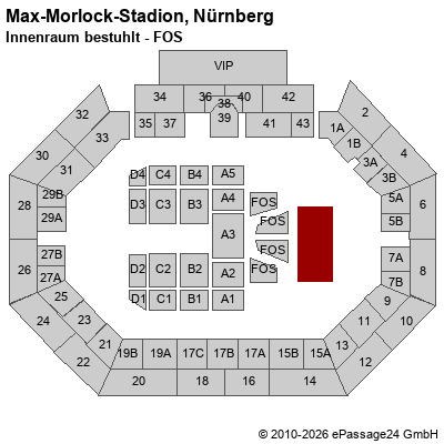 Saalplan Max-Morlock-Stadion, N&uuml;rnberg, Deutschland, Innenraum bestuhlt - FOS