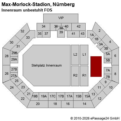 Saalplan Max-Morlock-Stadion, N&uuml;rnberg, Deutschland, Innenraum unbestuhlt FOS